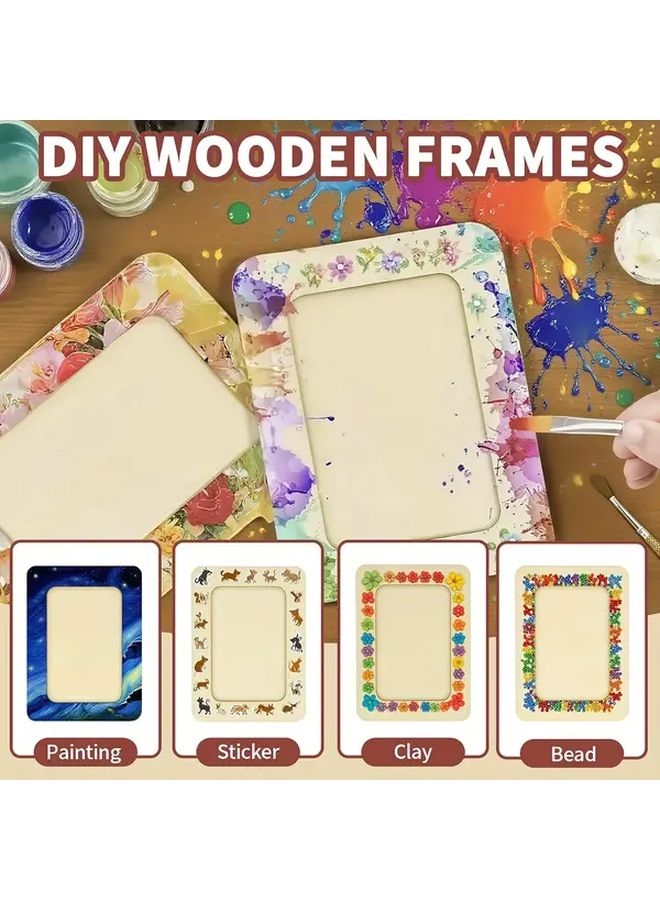 4pcs Vintage Wooden Photo Frame Set Floral Animal Designs Beige Brown Home Decor Gift - Image 4